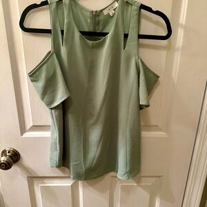 Mine Green Sleeveless Ruffled Blouse